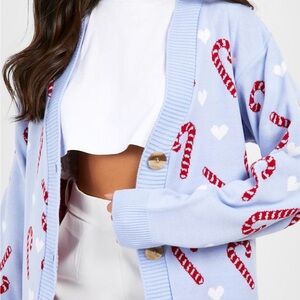 Light Blue Candy Cane Patterned Women's Sweater
